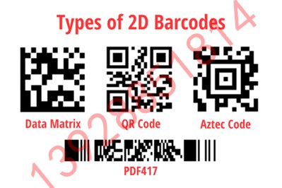 二維條碼類型、Data Matrix、QR 碼、Aztec 碼和 PDF417。