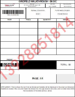 CODESOFT 標(biāo)簽設(shè)計(jì)軟件中的 GridField 標(biāo)簽示例